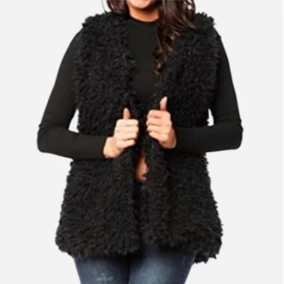 Vintage Black Faux Fur Fuzzy Vest - Picture 12 of 15